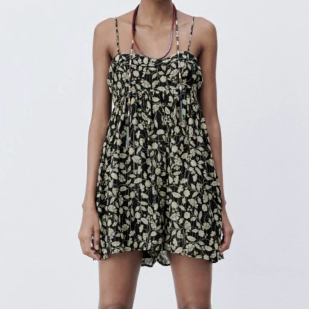 Zara Floral Metallic Printed Romper - Size Small - Picture 2 of 7